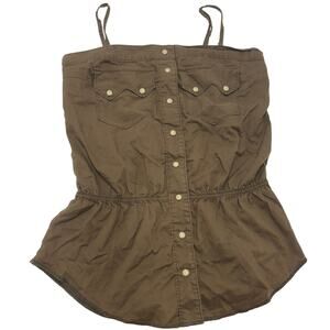 True Religion Tank Top Womens Medium Brown Pocket Front Peplum Y2K Vintage
